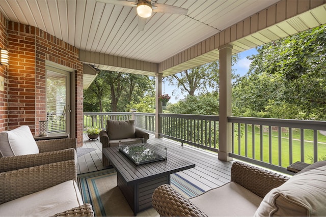 3314 Winged Foot Dr, Nixa, MO 65714 - wooden terrace with an outdoor living space and a ceiling fan