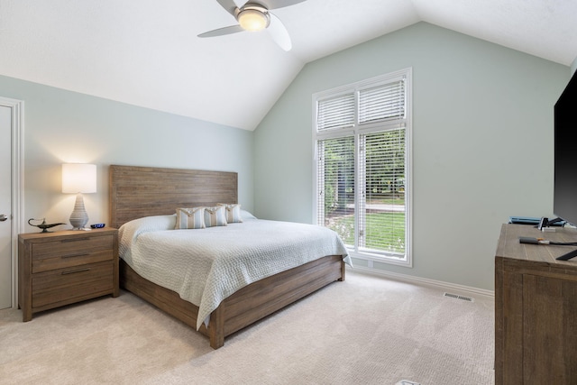 3314 Winged Foot Dr, Nixa, MO 65714 - bedroom featuring light colored carpet, vaulted ceiling, and a ceiling fan