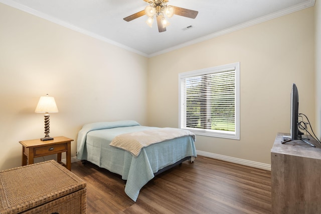 3314 Winged Foot Dr, Nixa, MO 65714 - bedroom featuring dark wood finished floors, crown molding, and ceiling fan