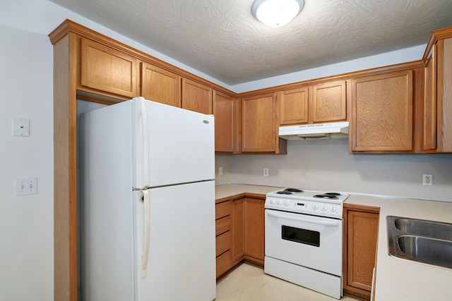 2816 N Pierce Ave, Springfield, MO 65803 - kitchen featuring white appliances, under cabinet range hood, and light countertops