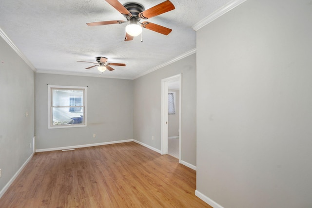 533 N Main St, Republic, MO 65738 - empty room with light wood-type flooring, a textured ceiling, a ceiling fan, and crown molding