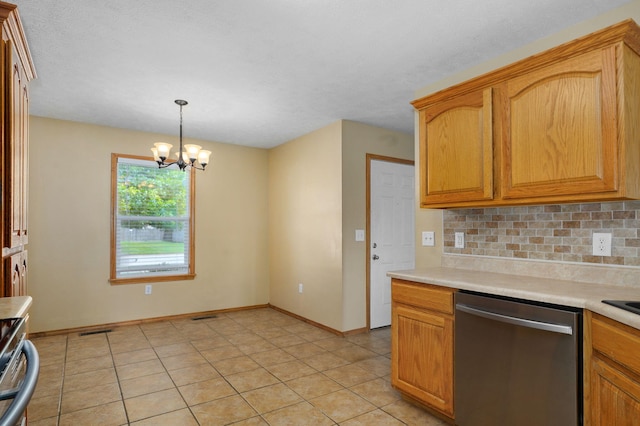 844 S Natalie Ave, Springfield, MO 65802 - kitchen with dishwasher, range, tasteful backsplash, a chandelier, and light countertops