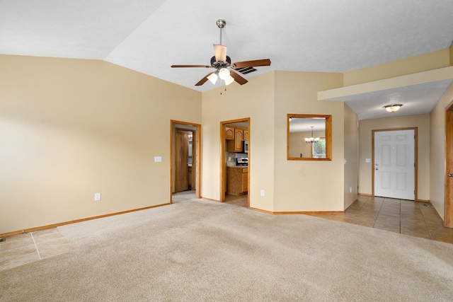 844 S Natalie Ave, Springfield, MO 65802 - empty room featuring light colored carpet, lofted ceiling, ceiling fan, and a chandelier