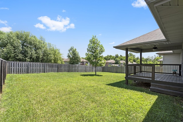 1950 S Trinidad Dr, Ozark, MO 65721 - fenced backyard featuring ceiling fan and a wooden deck