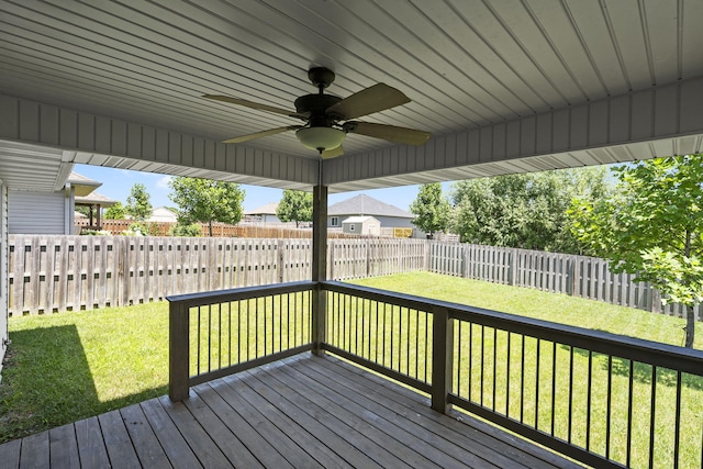1950 S Trinidad Dr, Ozark, MO 65721 - wooden deck with a ceiling fan, a fenced backyard, and a residential view