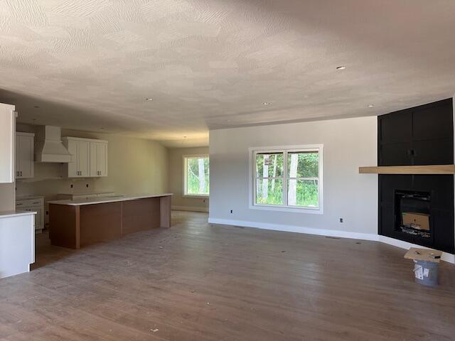 5555 E Wild Horse Dr, Springfield, MO 65802 - unfurnished living room featuring light wood-type flooring and a large fireplace