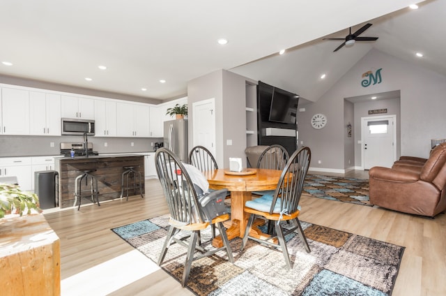 622 N Dean Ln, Republic, MO 65738 - dining room featuring a ceiling fan, light wood-style flooring, recessed lighting, and lofted ceiling
