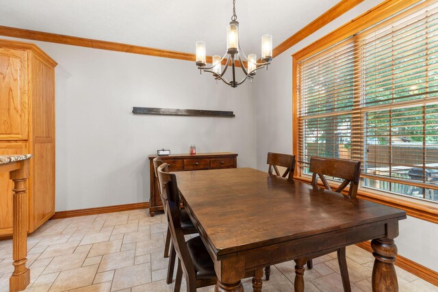 217 E Grace St, Republic, MO 65738 - dining room with a chandelier, stone finish flooring, and crown molding