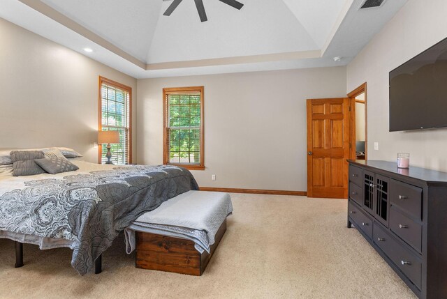 217 E Grace St, Republic, MO 65738 - bedroom with vaulted ceiling, light carpet, ceiling fan, and recessed lighting