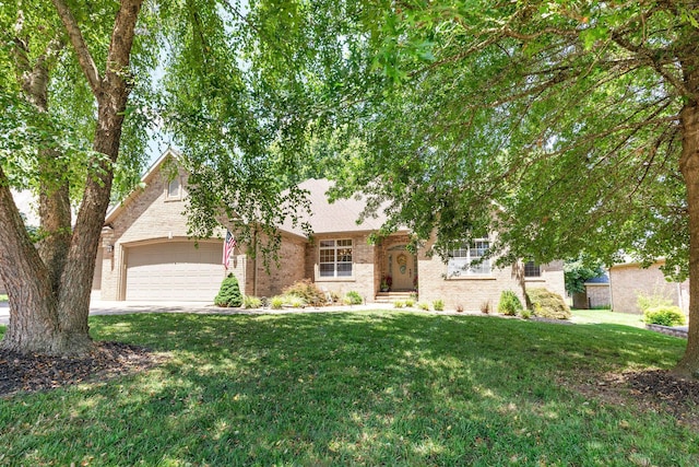 217 E Grace St, Republic, MO 65738 - view of property hidden behind natural elements featuring brick siding, an attached garage, a front yard, and concrete driveway