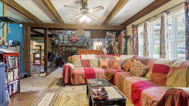 1339 W Business Highway 60-63, Willow Springs, MO 65793 - living area with beamed ceiling, ceiling fan, and wood finished floors