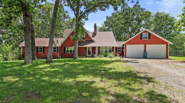 1339 W Business Highway 60-63, Willow Springs, MO 65793 - view of front of house featuring dirt driveway, a chimney, a front yard, and a garage