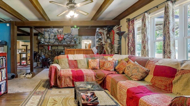 1339 W Business Highway 60-63, Willow Springs, MO 65793 - living area featuring beam ceiling, a ceiling fan, and wood finished floors