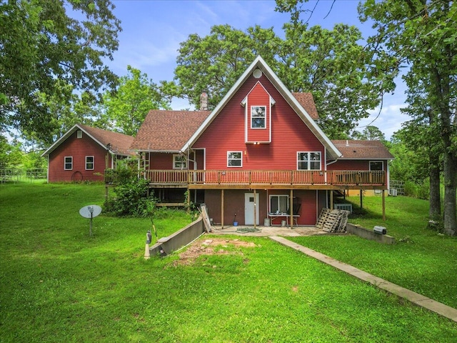 1339 W Business Highway 60-63, Willow Springs, MO 65793 - back of house featuring a wooden deck, a lawn, a chimney, and a patio