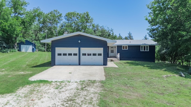 619 Rte H, Greenfield, MO 65661 - single story home with concrete driveway, a front yard, and a chimney