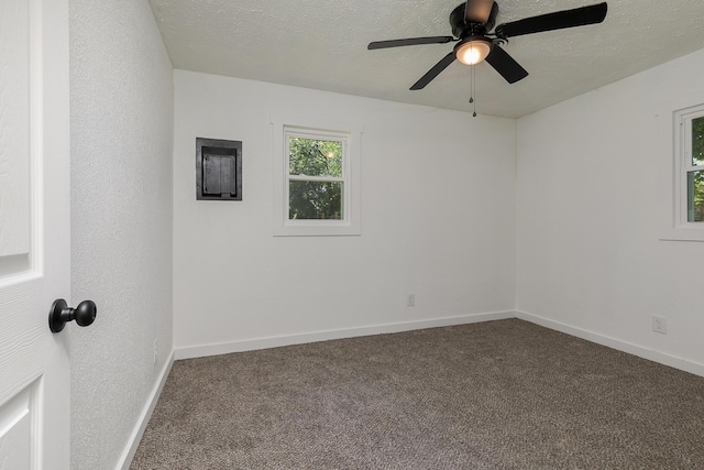 2716 W Elm St, Springfield, MO 65802 - empty room featuring carpet, ceiling fan, and a textured ceiling