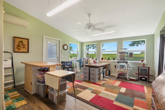 2616 Schupbach Rd, Clever, MO 65631 - office with a wall unit AC, wood finished floors, a ceiling fan, and vaulted ceiling