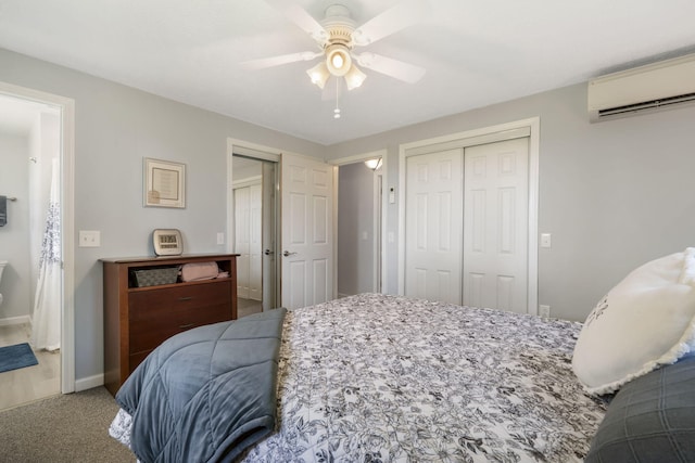 2616 Schupbach Rd, Clever, MO 65631 - bedroom featuring a wall mounted AC, ceiling fan, carpet flooring, and a closet