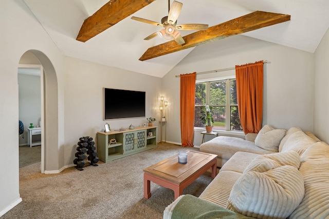 578 Stoney Path, Nixa, MO 65714 - carpeted living area featuring arched walkways and a ceiling fan