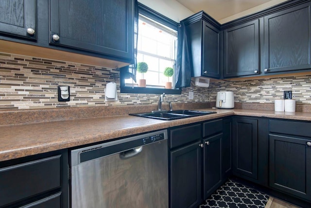 579 Lantern Hill Rd, Nixa, MO 65714 - kitchen with dishwasher, decorative backsplash, and blue cabinetry