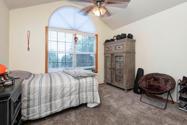 579 Lantern Hill Rd, Nixa, MO 65714 - bedroom featuring lofted ceiling, carpet floors, and ceiling fan