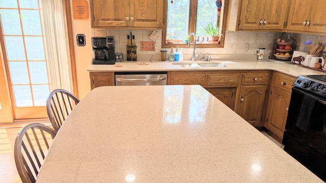 2930 S 175th Rd, El Dorado Springs, MO 64744 - kitchen with electric range, stainless steel dishwasher, plenty of natural light, and decorative backsplash
