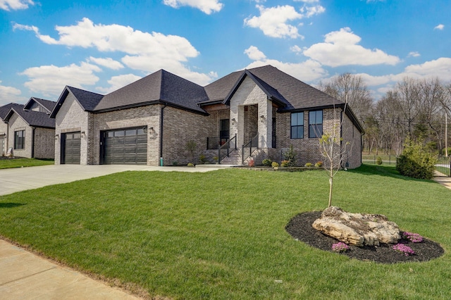 3945 E Woodhue St, Springfield, MO 65802 - french country style house featuring brick siding, an attached garage, concrete driveway, and a shingled roof