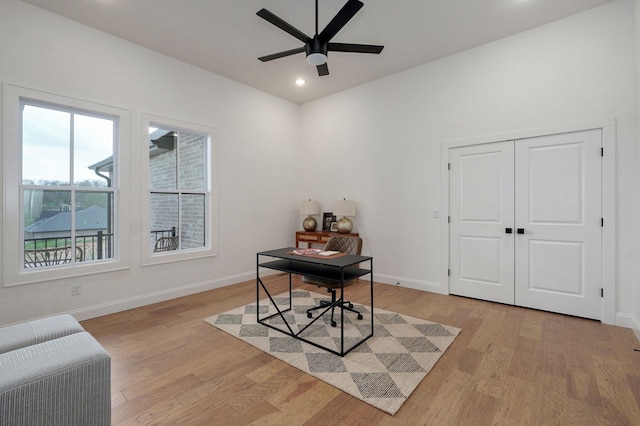 3945 E Woodhue St, Springfield, MO 65802 - office space featuring light wood-style floors, a ceiling fan, and recessed lighting