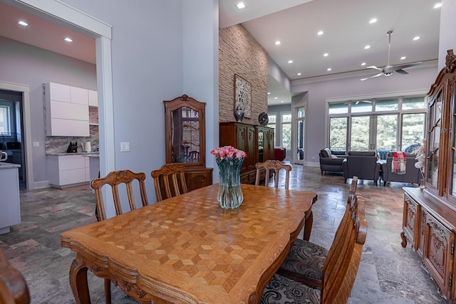 6323 Creeksedge Ct, Ozark, MO 65721 - dining room with a towering ceiling, recessed lighting, and ceiling fan