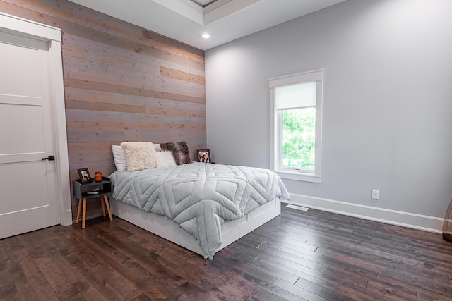6323 Creeksedge Ct, Ozark, MO 65721 - bedroom featuring wood walls, dark wood-style floors, and recessed lighting