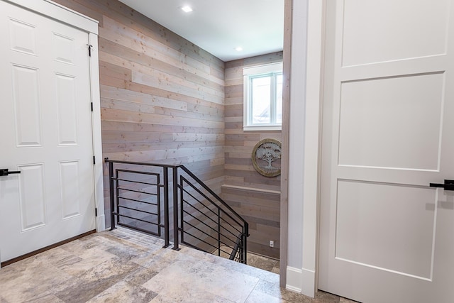 6323 Creeksedge Ct, Ozark, MO 65721 - stairway featuring wood walls and recessed lighting