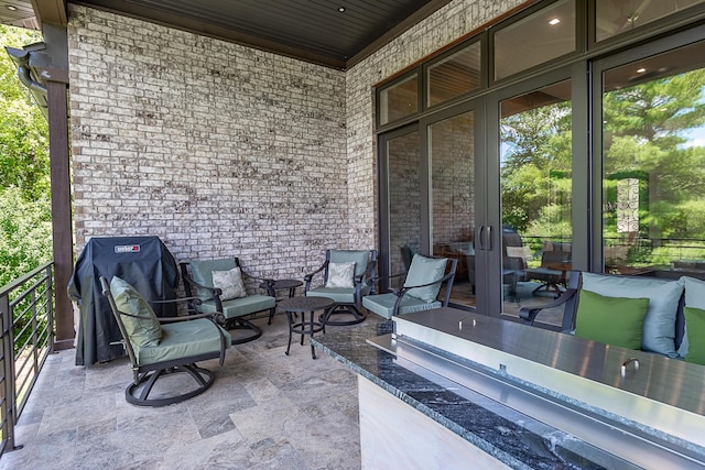 6323 Creeksedge Ct, Ozark, MO 65721 - view of patio featuring french doors, an outdoor living space, and area for grilling