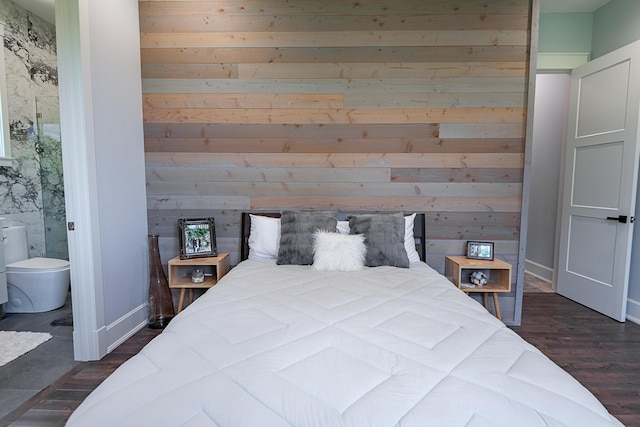 6323 Creeksedge Ct, Ozark, MO 65721 - bedroom featuring dark wood-style floors, ensuite bathroom, and wooden walls