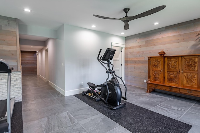 6323 Creeksedge Ct, Ozark, MO 65721 - workout area with wooden walls, ceiling fan, and recessed lighting