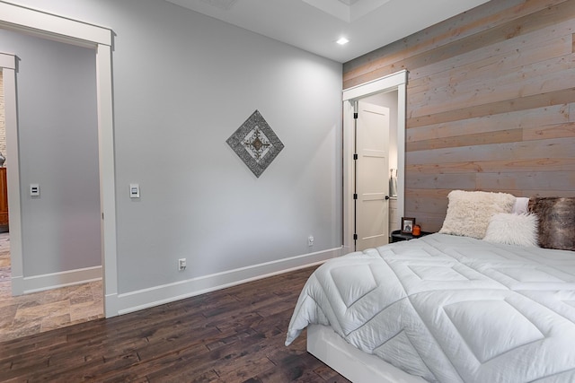 6323 Creeksedge Ct, Ozark, MO 65721 - bedroom featuring wood walls, dark wood-style floors, and recessed lighting