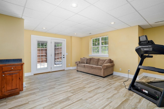 823 Mcvey St, Mount Vernon, MO 65712 - exercise area with a paneled ceiling, light wood-style floors, and recessed lighting