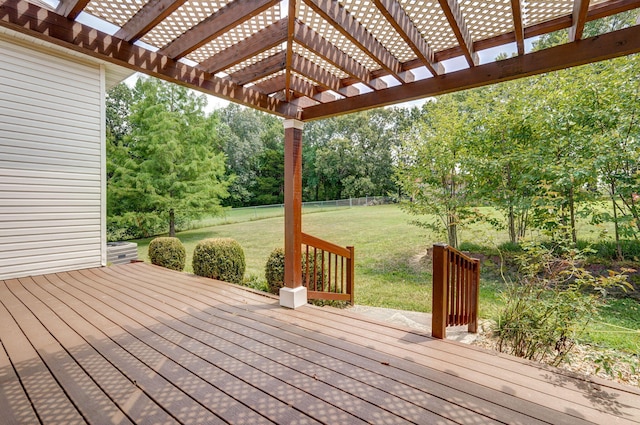 823 Mcvey St, Mount Vernon, MO 65712 - wooden deck with a pergola and view of wooded area