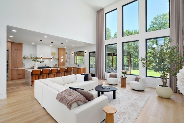 104 Walnut Hill Ln, Ozark, MO 65721 - living room with a high ceiling, light wood-type flooring, and recessed lighting