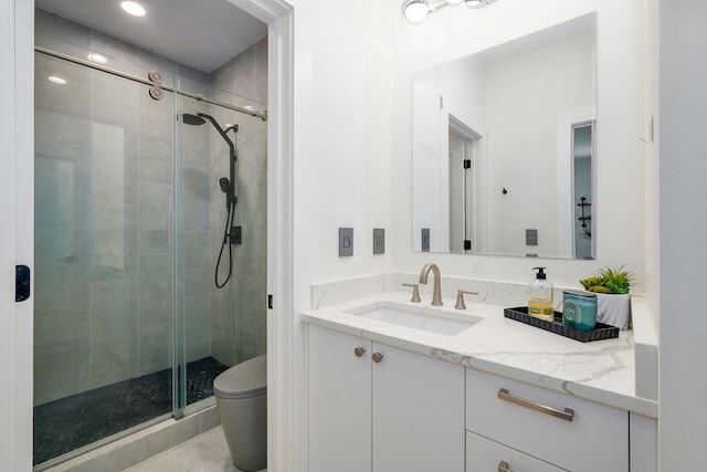 104 Walnut Hill Ln, Ozark, MO 65721 - full bathroom with vanity, a shower stall, tile patterned flooring, and recessed lighting