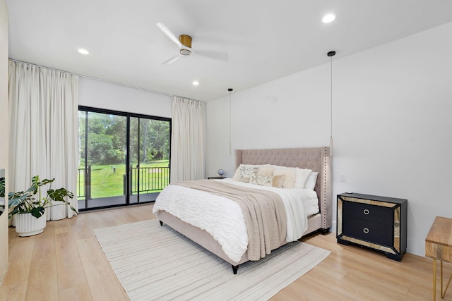 104 Walnut Hill Ln, Ozark, MO 65721 - bedroom featuring access to exterior, light wood-type flooring, recessed lighting, and ceiling fan