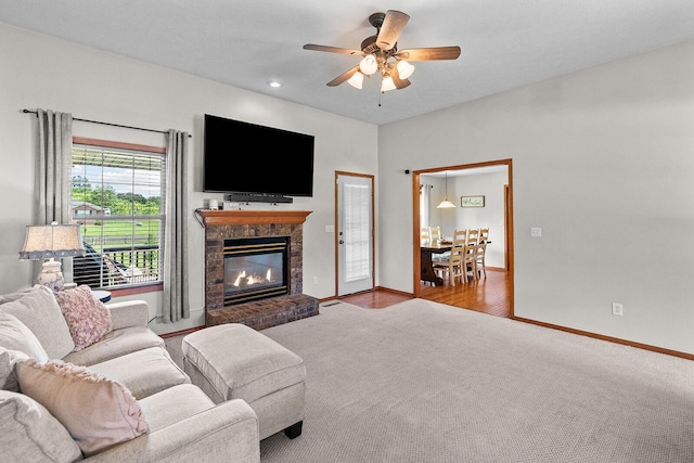 2602 S 15th Ave, Ozark, MO 65721 - living room with carpet, a glass covered fireplace, ceiling fan, and recessed lighting