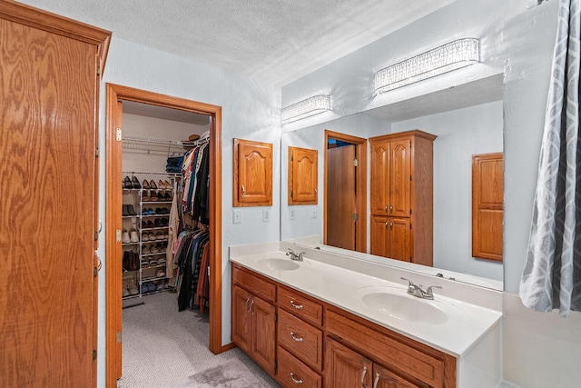 2602 S 15th Ave, Ozark, MO 65721 - bathroom featuring double vanity, a textured ceiling, and a walk in closet