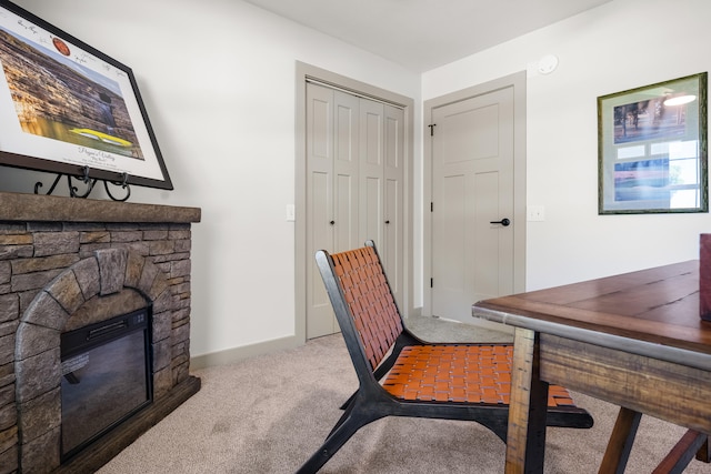 620 E Summit St, Bolivar, MO 65613 - carpeted office space with a fireplace and baseboards