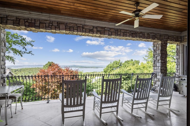 10 Patterson Ave, Branson, MO 65616 - view of patio with ceiling fan and a water view