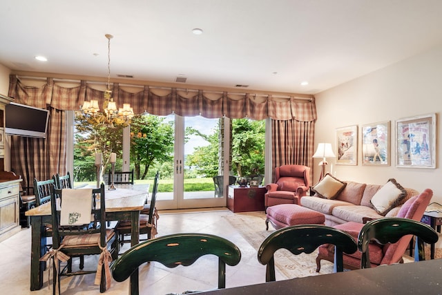 10 Patterson Ave, Branson, MO 65616 - living area featuring a chandelier, french doors, and recessed lighting