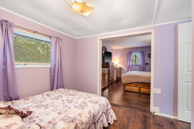 6665 State Highway 173, Cape Fair, MO 65624 - bedroom featuring dark wood finished floors, crown molding, and a textured ceiling