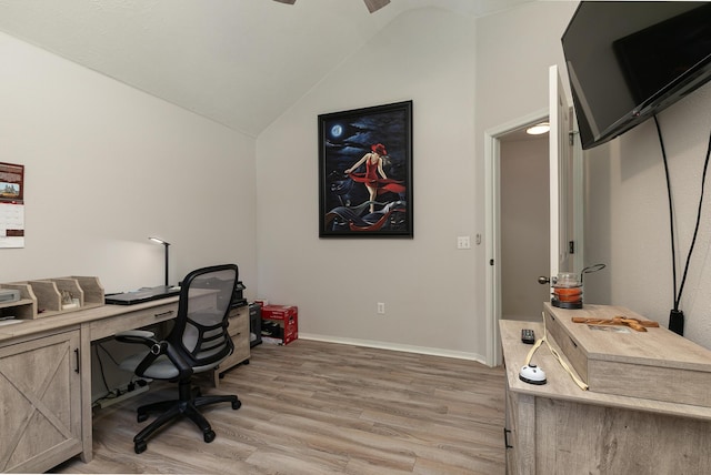360 Durango Ln, Billings, MO 65610 - office area with lofted ceiling, light wood finished floors, and ceiling fan