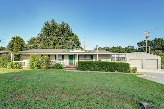 1410 S Elizabeth Rd, Stockton, MO 65785 - ranch-style house featuring a garage, driveway, a porch, and a front lawn