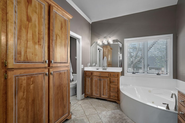 3931 E Stanford St, Springfield, MO 65809 - full bath featuring vanity, a tub with jets, tile patterned flooring, and ornamental molding