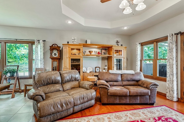 2419 W Deerbrooke Trl, Ozark, MO 65721 - living room featuring a ceiling fan, recessed lighting, and light wood-style flooring